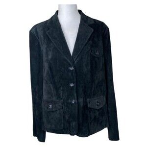 Preston & York Genuine Leather Jacket Womens Extra Large Black Button Front